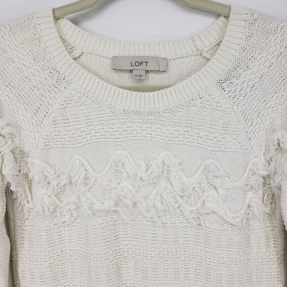 3/$25 LOFT Fringe Trim Pullover Sweater XS Womens Boho Cream - Picture 6 of 9